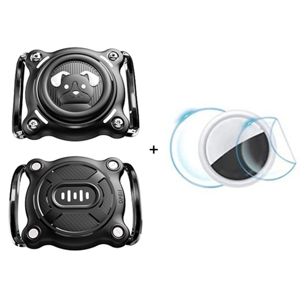 For AirTag Tracker Protective Case Mini Version Compatible with Small Pet Collar Holder with Front + Back Film - Black / White