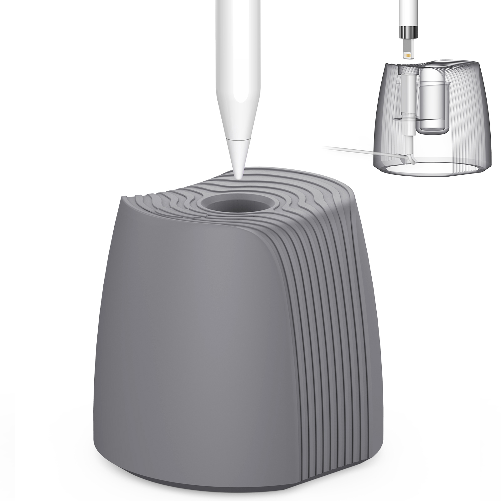 AHASTYLE LC04 Silicone Stand for Apple Pencil (USB-C) / Pencil (2nd Generation) / Pencil (1st Generation) Stylus Holder Charging Base - Grey