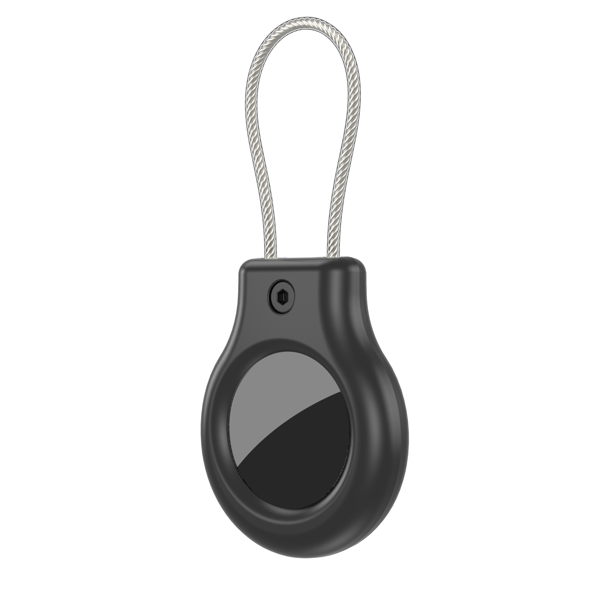 CM01 For Apple AirTag Magnetic Protective Case Alloy Shockproof Hanging Cover with Stainless Steel Wire - Black