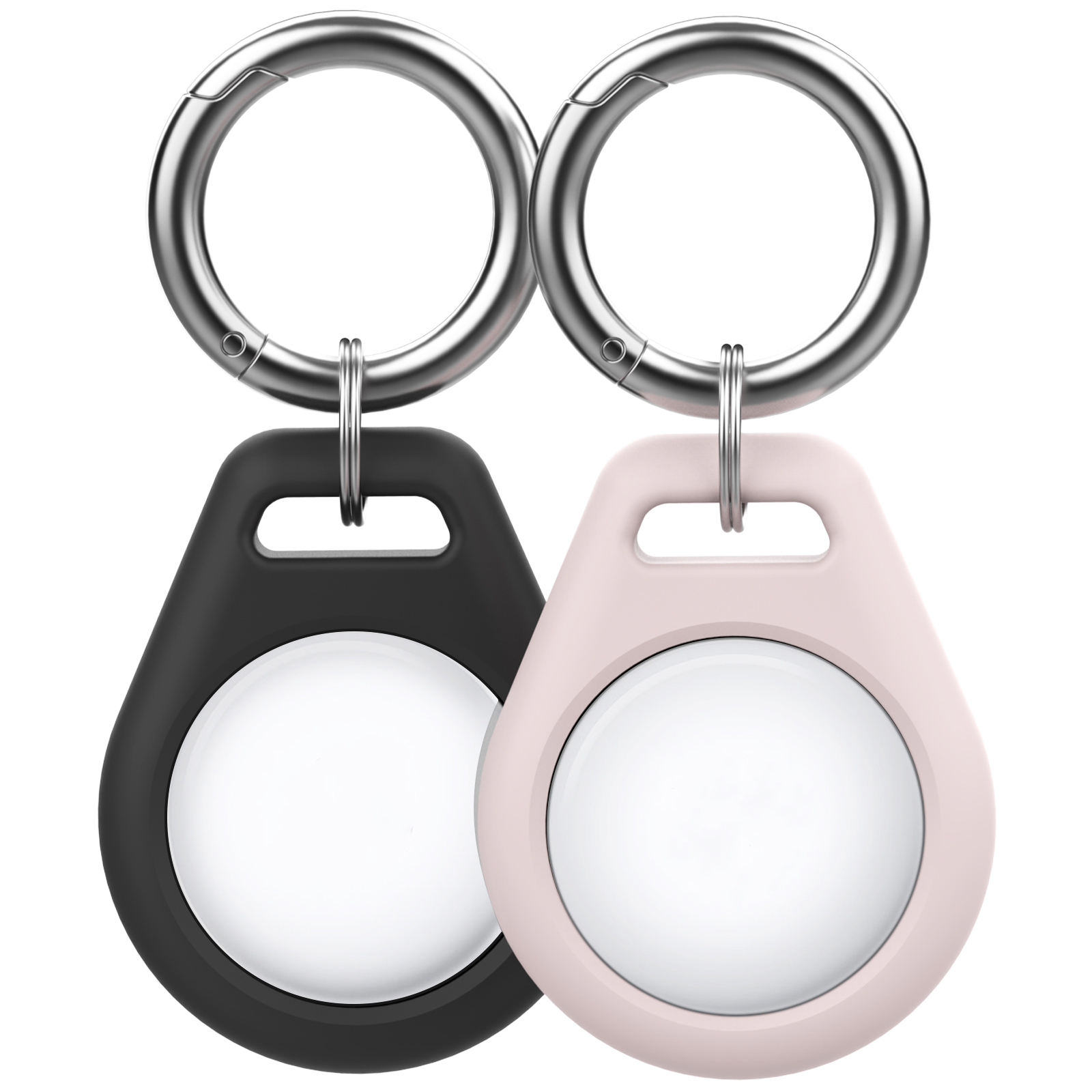 AHASTYLE PT155 2Pcs Silicone Case for AirTag , Pet Collar Holder Protective Cover Holder with Keychains - Black + Pink