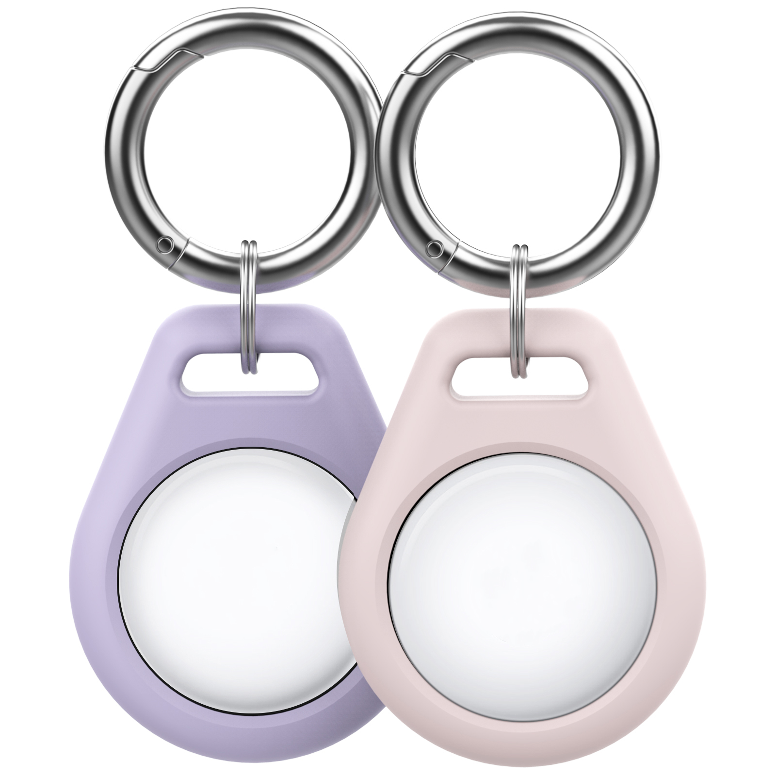 AHASTYLE PT155 2Pcs Silicone Case for AirTag , Pet Collar Holder Protective Cover Holder with Keychains - Purple + Pink