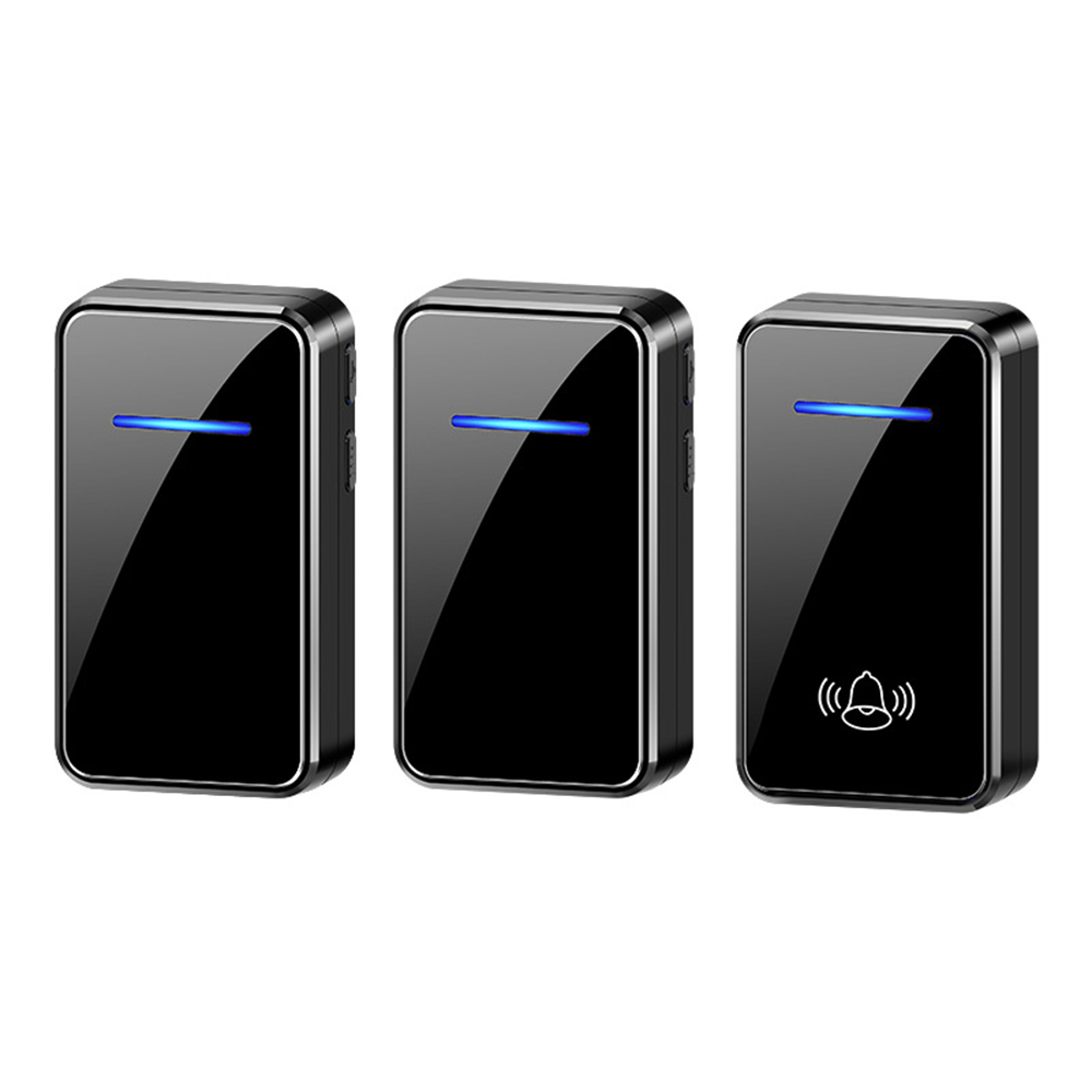 A80 Wireless USB Doorbell for Home 150m Range 60 Melodies 5 Volume Levels Door Chime, 1 Transmitter + 2 Receivers - Black