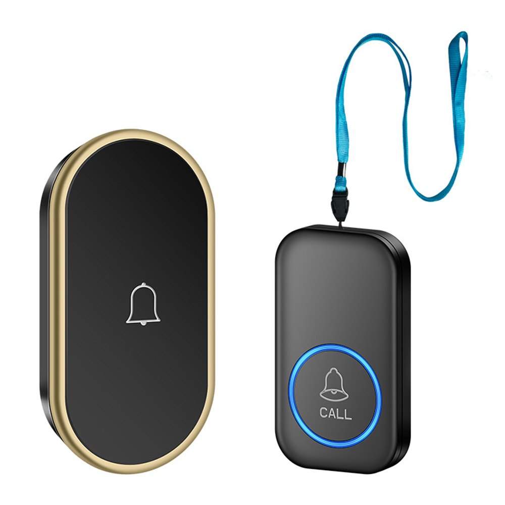 A18 For Elderly SOS Emergency Call Button 60 Melodies Adjustable Volume 300m Wireless Alarm System, 1 Lanyard Button + 1 EU Plug Receiver - Black+Gold