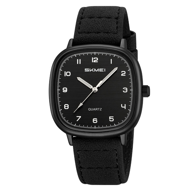 SKMEI 2586 Retro Wristwatch Analog Display Quartz Watch with Genuine Cow Leather Strap - Black Case+Black Strap