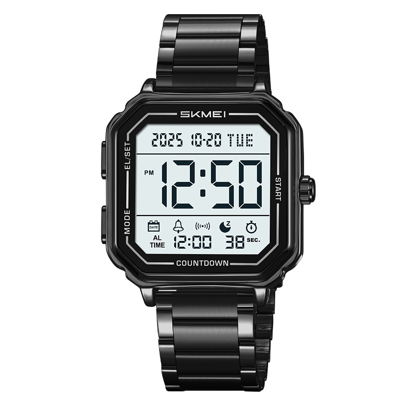 SKMEI 2559 Date Display Electronic Watch with EL Backlight Stainless Steel Strap Digital Wristwatch - Black Case