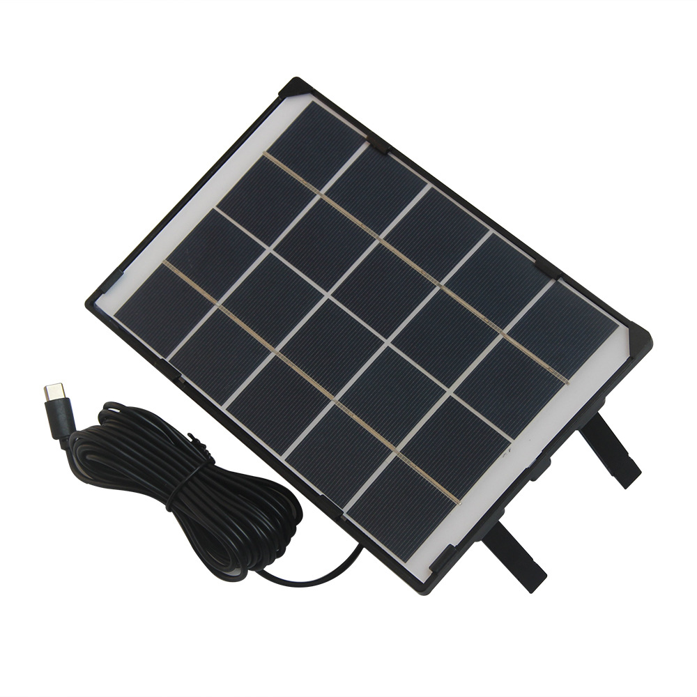 6W 5V Solar Charging Panel Type-C Output for Outdoor Camera Security Garden Lights - Black