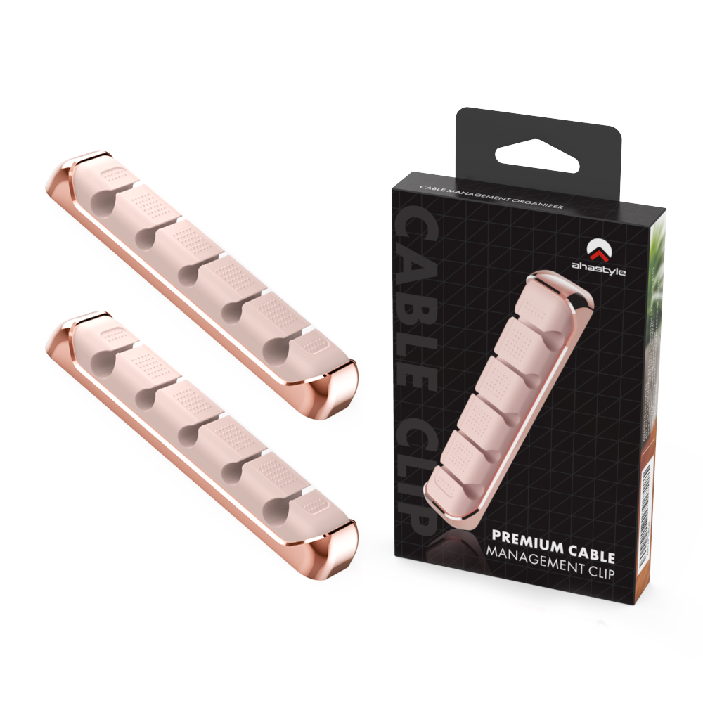 AHASTYLE PT125 2Pcs Cable Management Organizer Aluminum Alloy Silicone 5 Slots Desktop Wire Holder Clip - Pink