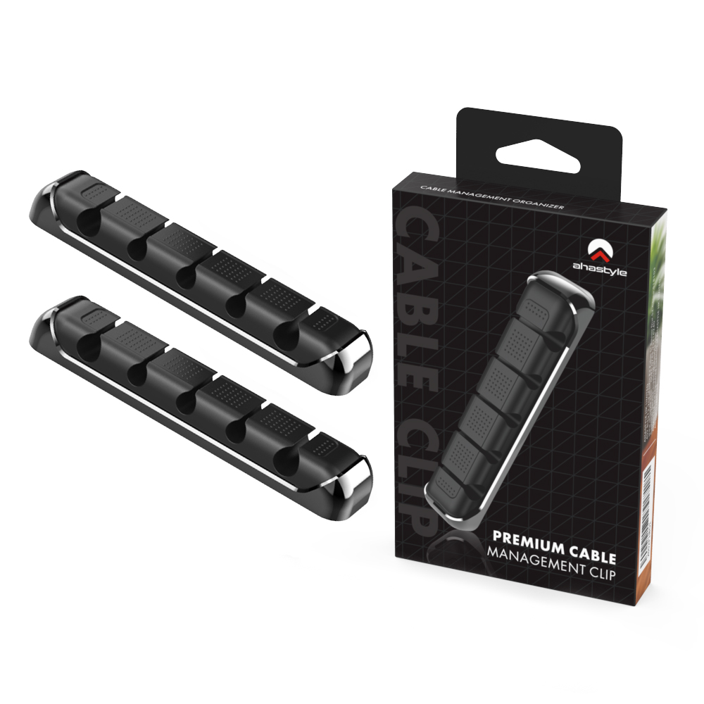 AHASTYLE PT125 2Pcs Cable Management Organizer Aluminum Alloy Silicone 5 Slots Desktop Wire Holder Clip - Black