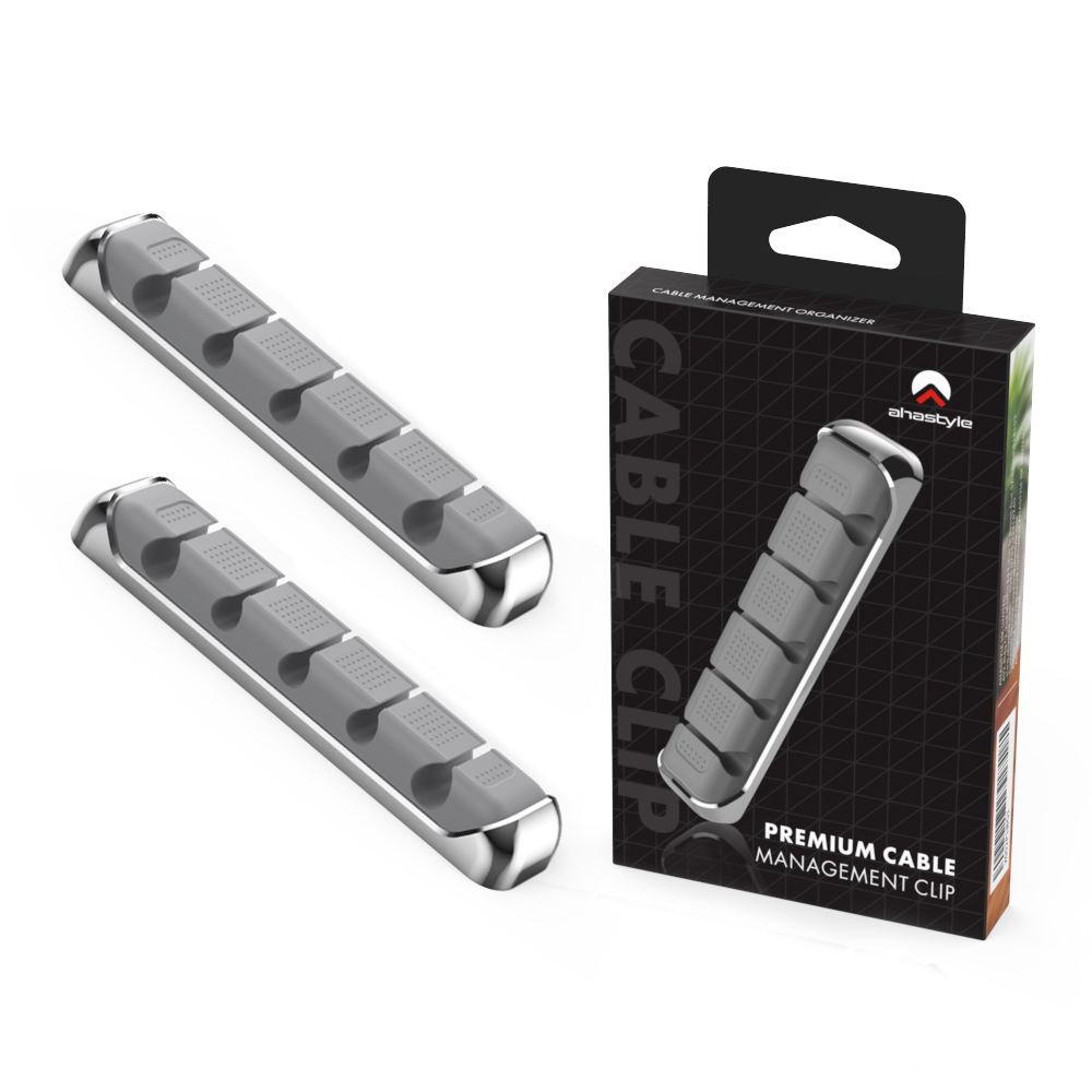 AHASTYLE PT125 2Pcs Cable Management Organizer Aluminum Alloy Silicone 5 Slots Desktop Wire Holder Clip - Grey