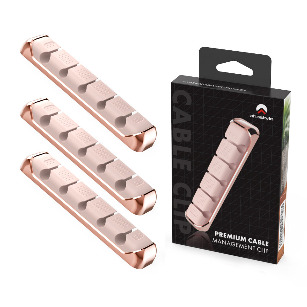 AHASTYLE PT125 3Pcs Cable Management Organizer Aluminum Alloy Silicone 5 Slots Desktop Wire Holder Clip - Pink