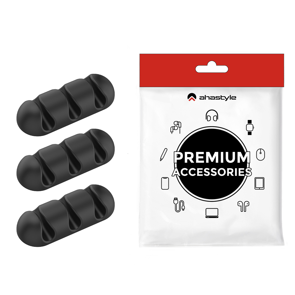 AHASTYLE WE31 3Pcs Cable Organizer Clip 3 Slot Silicone Adhesive Cable Management For Desk Car Office Wire Holder - Black