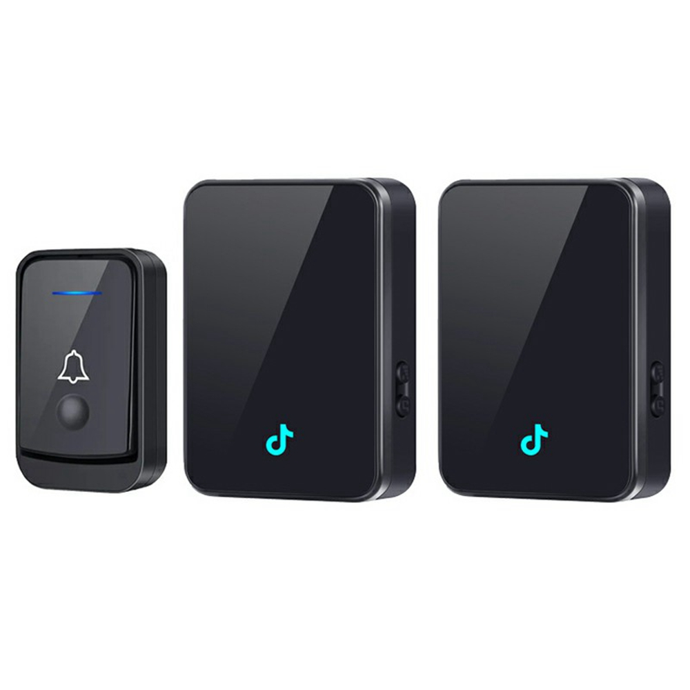 Q502 433MHz Wireless Doorbell with 1 Transmitter + 2 Receivers 45 Ringtones IP44 Waterproof Door Chime - Black