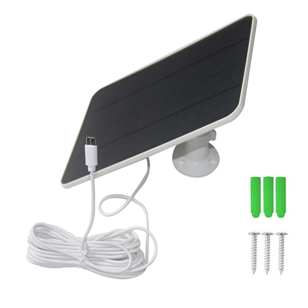 6W 5V Solar Panel Charger with 360 Degree Adjustable Mounting Bracket for Doorbell Security Camera - White/Type-C