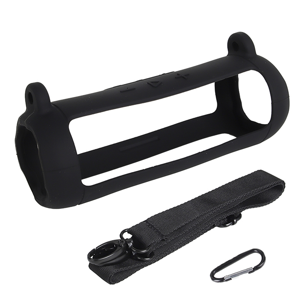 Soft Silicone Case for JBL Flip 7 Bluetooth-compatible Speaker Protective Cover with Shoulder Strap Carabiner - Black