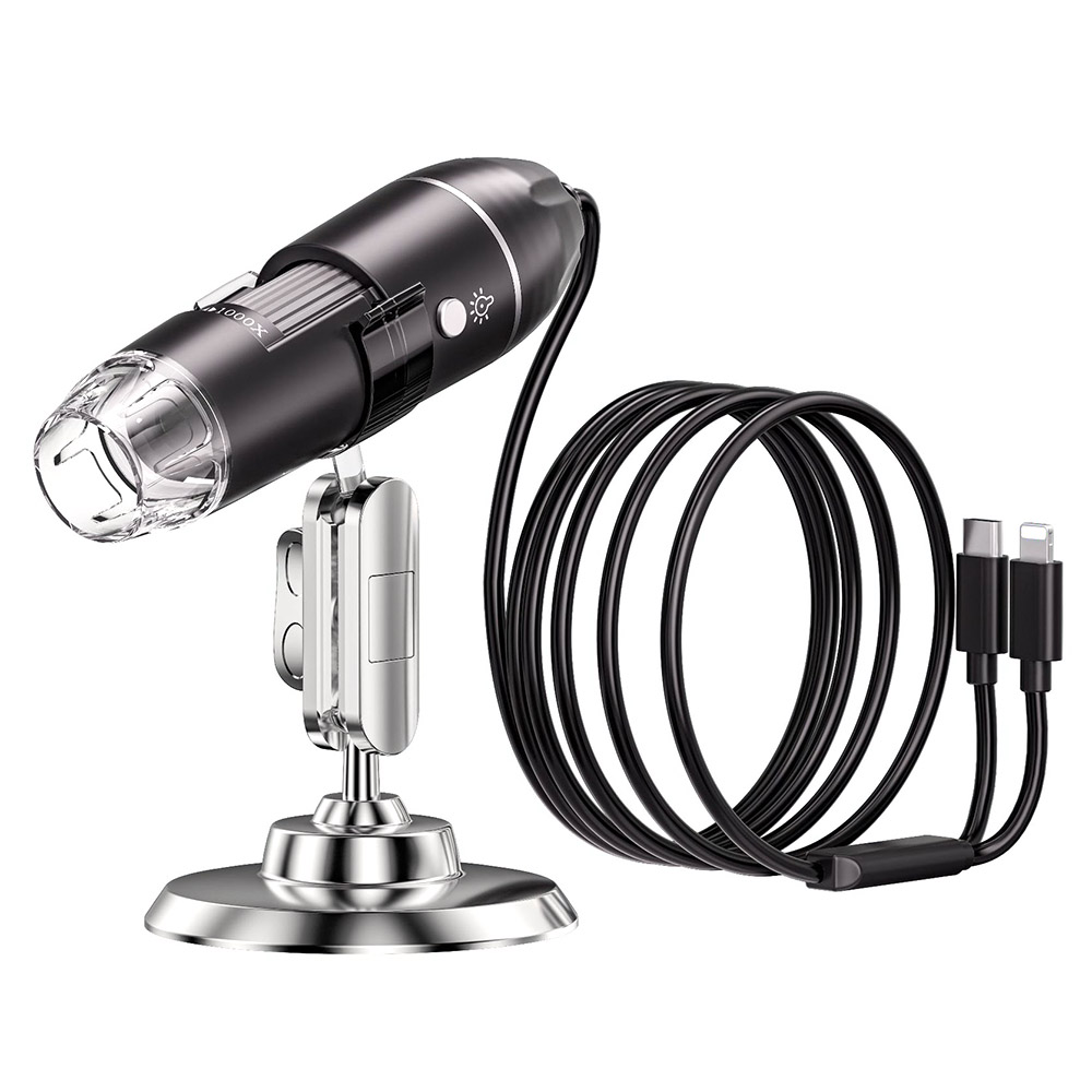 321 Handheld Digital Microscope 2MP 1600X Magnification LED Light USB-C iP (5-14) Cable Mini Camera Magnification Tool for iPhone Android - Black
