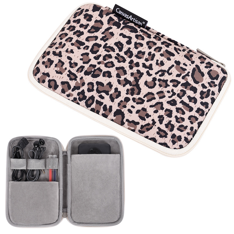 

CANVASARTISAN H31-S51 Neoprene Leopard Printed Electronics Digital Accessories Storage Bag Pouch for USB Data Cable Headphone Charger - Yellow