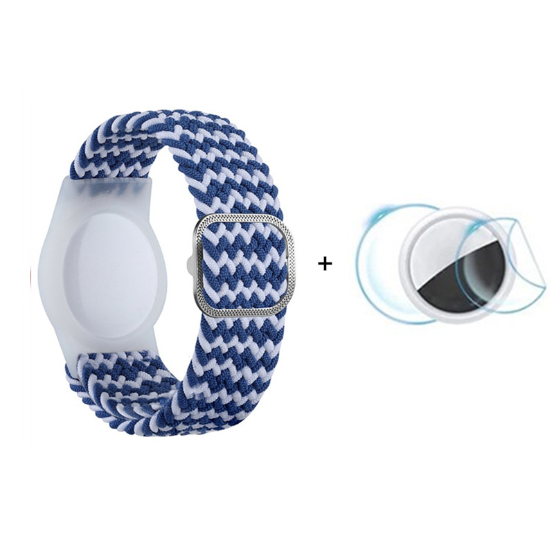 

Для Apple Airtag Nylon Bracelet Watch Band с Держателем Локатора TPU Противоположного Локатора - Синий / Белый, AirTag
