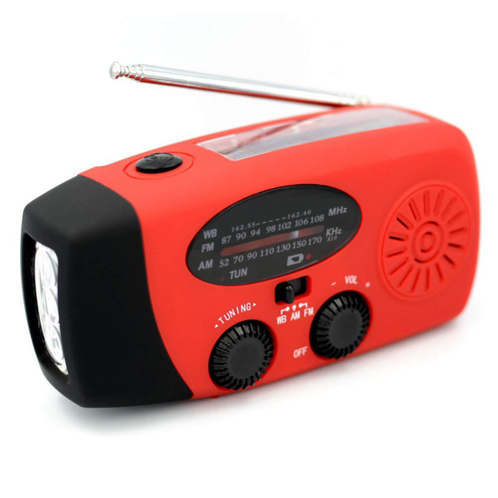 

HY-072 Notfallkurbel Solarwetter Radio Taschenlampe AM FM NOAA Radio 2000mah Power Bank Telefon Ladegerät - Rot