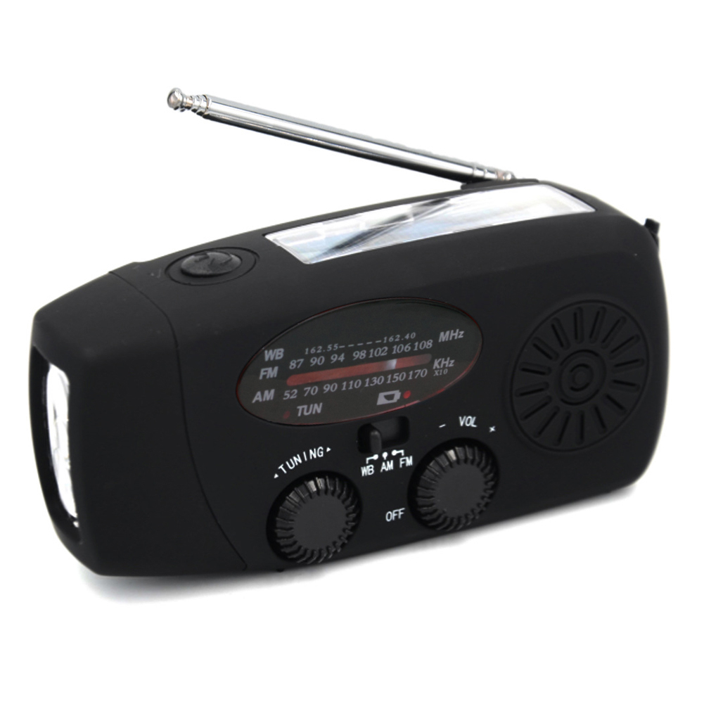 

HY-072 Notfallkurbel Solarwetter Radio Taschenlampe AM FM NOAA Radio 2000mah Power Bank Telefon Ladegerät - Schwarz