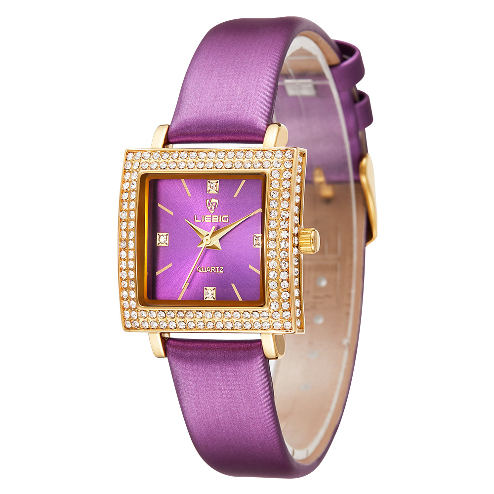 

Liebig L1022 Damen -strass -uhr -uhr Modisches Armband Glaswache Mit Lederband - Lila