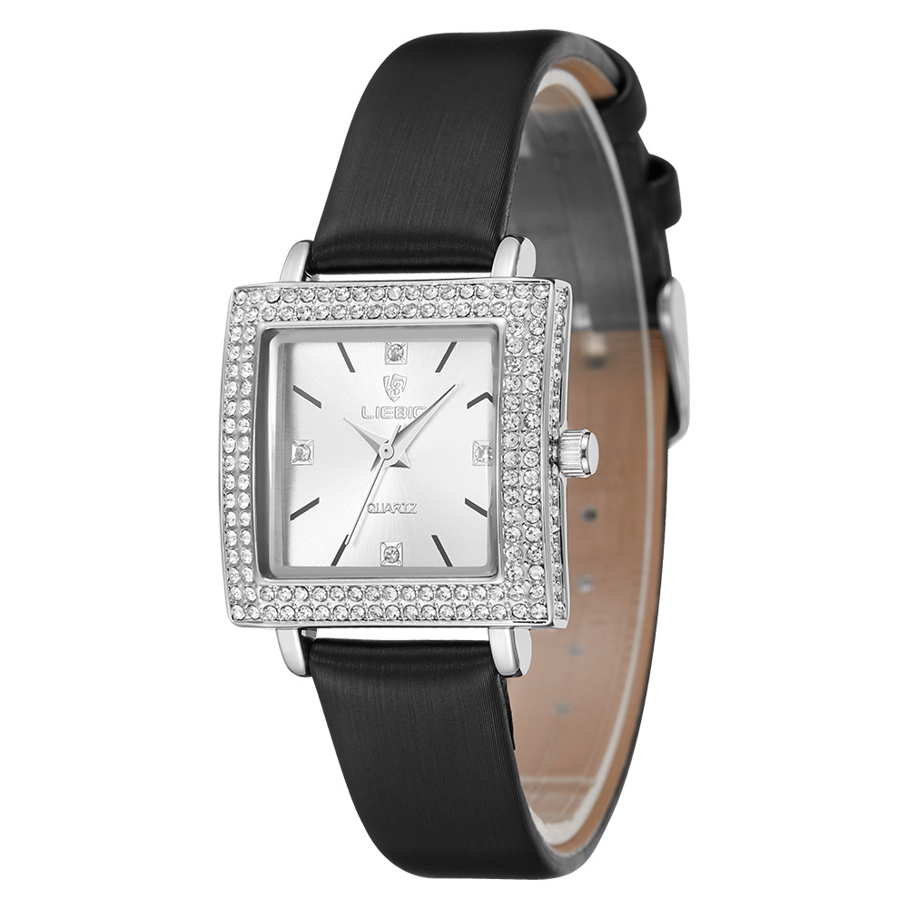

Liebig L1022 Damen -strass -uhr -uhr Modisches Armband Glaswache Mit Lederband - Silber