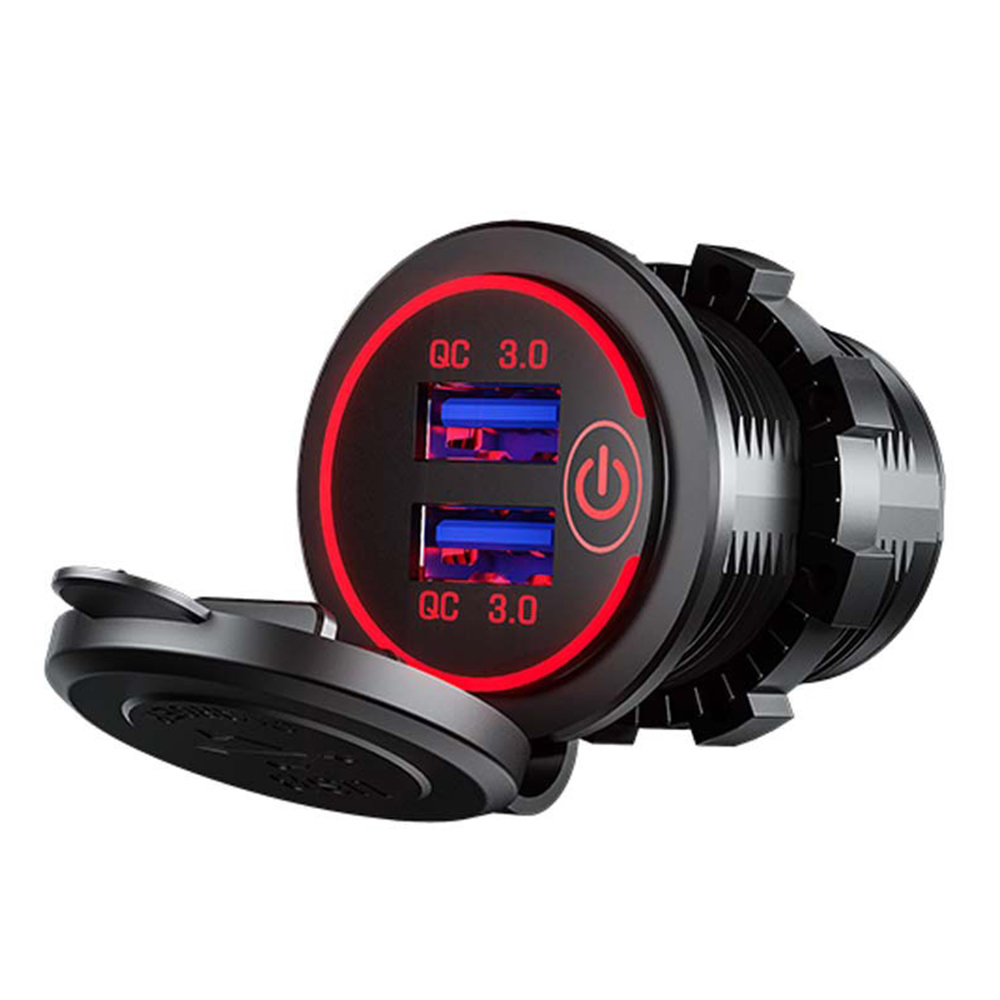 

P19-S Modifizierte Modulauto-boots-rvs-ladegerät Dual QC3.0 Power Socket Mit Touch-taste - Rot