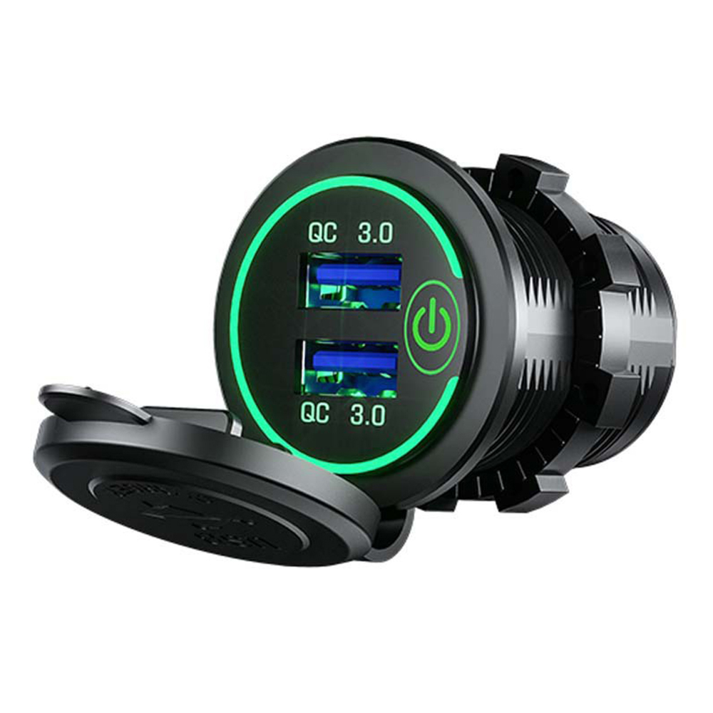 

P19-S Modifizierte Modulauto-boots-rvs-ladegerät Dual QC3.0 Power Socket Mit Touch-taste - Grün