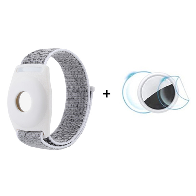 For Apple AirTag Bluetooth Tracker TPU Case with Loop Fastener Nylon Strap Wrist Band  Kids Type - Seashell