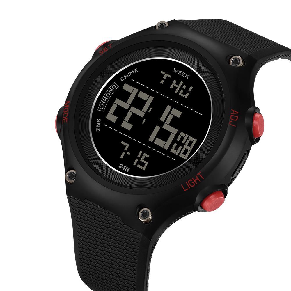 

Sanda 2141 Jugendstudent Outdoor Sport Electronic Watch 50 m Wasserfestes Nachtlicht Display Uhr - Schwarz / Rot