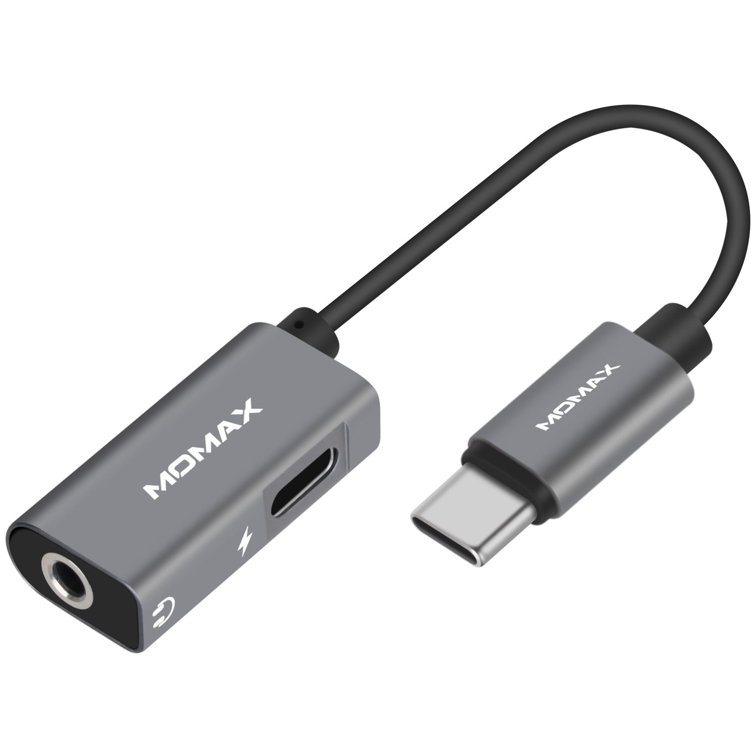 

MOMAX ONELINK USB Type-C to 3.5mm Audio Jack + Type-C Female Charging Port Adapter Cable - Dark Grey, iPhone 12 mini