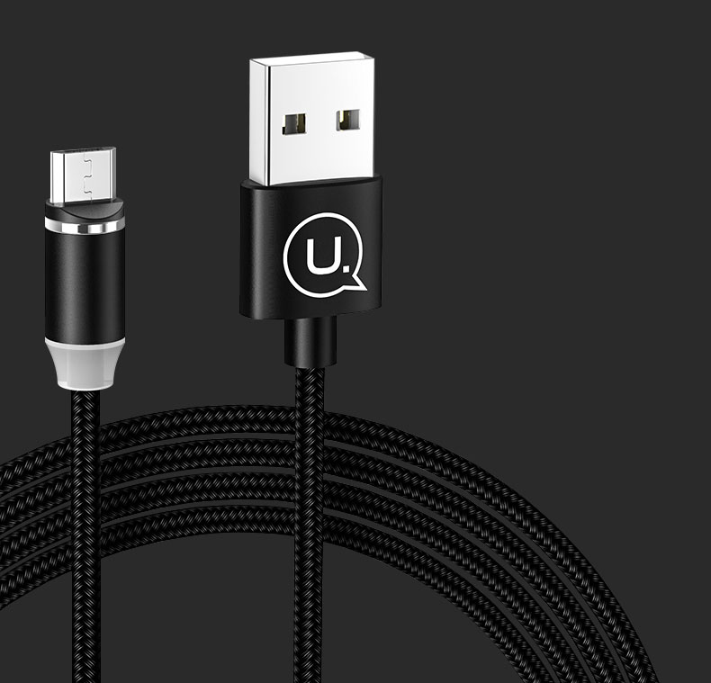 

USAMS 1m US-SJ294 Magnetic Micro USB Woven Charging Cord for Samsung Sony Huawei - Black, iPhone 12 mini