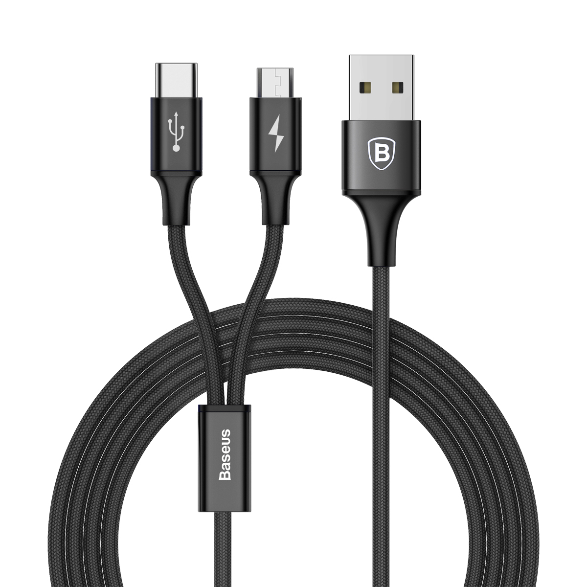 

BASEUS Rapid Series 1.2M 2-in-1 Micro USB + Type-C Port Charging Data Cable - Black, iPhone 12 mini