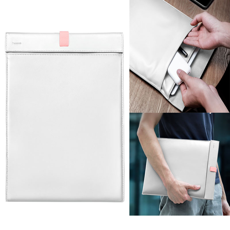 

BASEUS PU Leather Sleeve Pouch Bag for 13-inch Tablets/Notebooks - White
