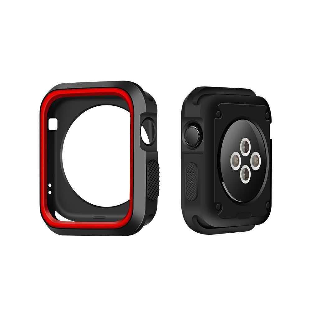 

Би-цветные Мягкие Силиконовые Часы Защитный Чехол Для Apple Watch Series 3/2/1 38 Мм - Черный + Красный, Apple Watch Series 3 38mm