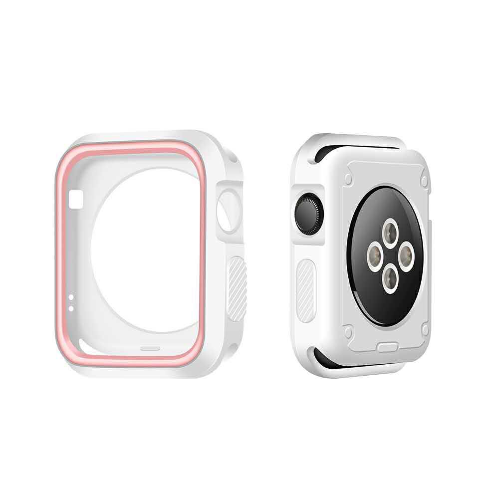 

Double Colors Soft Silicone Watch Case Protector for Apple Watch Series 3/2/1 38mm - White + Pink, Apple Watch Series 3 38mm