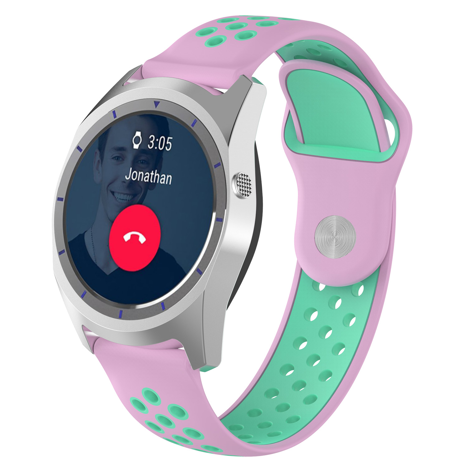 

22mm Two-color Silicone Watch Bracelet for Fossil Q Marshal Gen 2 - Pink / Cyan, Universal