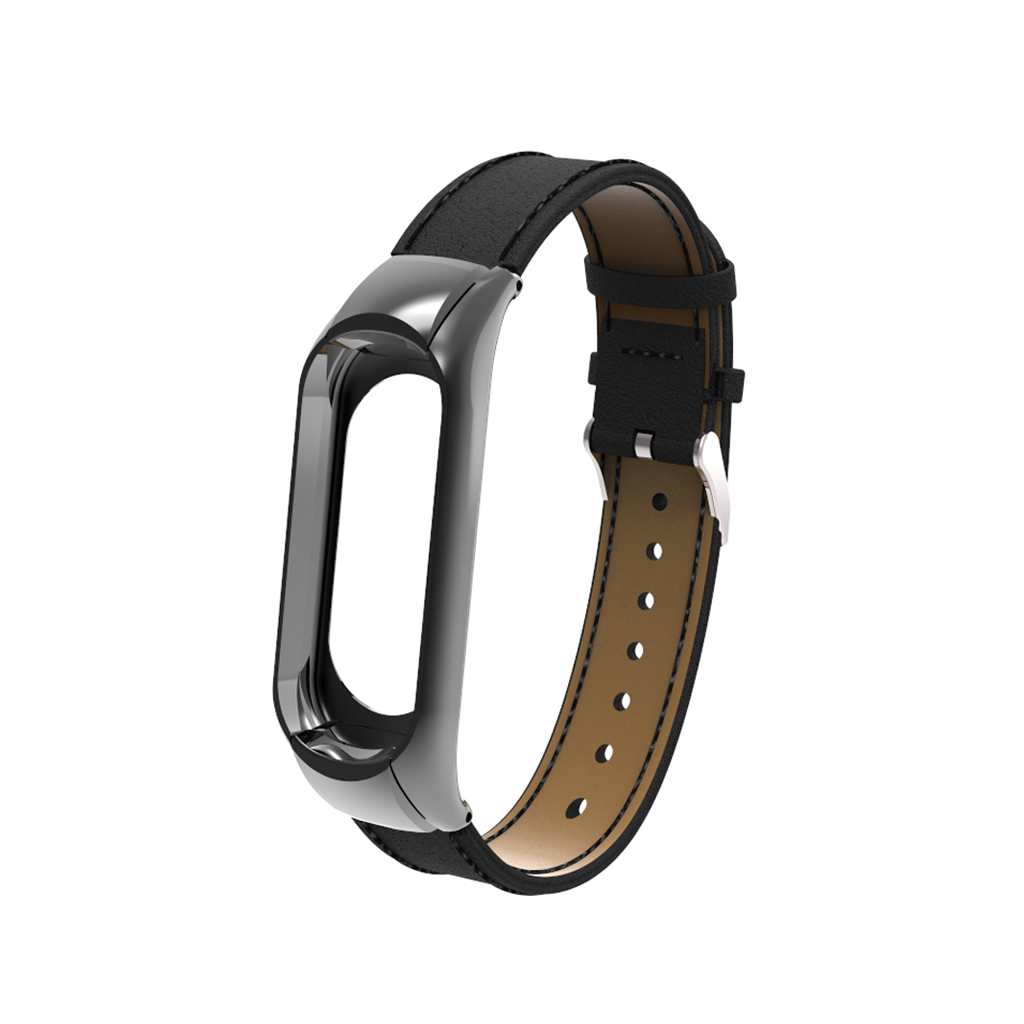 

Genuine Leather Watch Band for Xiaomi Mi Band 3 - Black, Xiaomi Mi Band 3