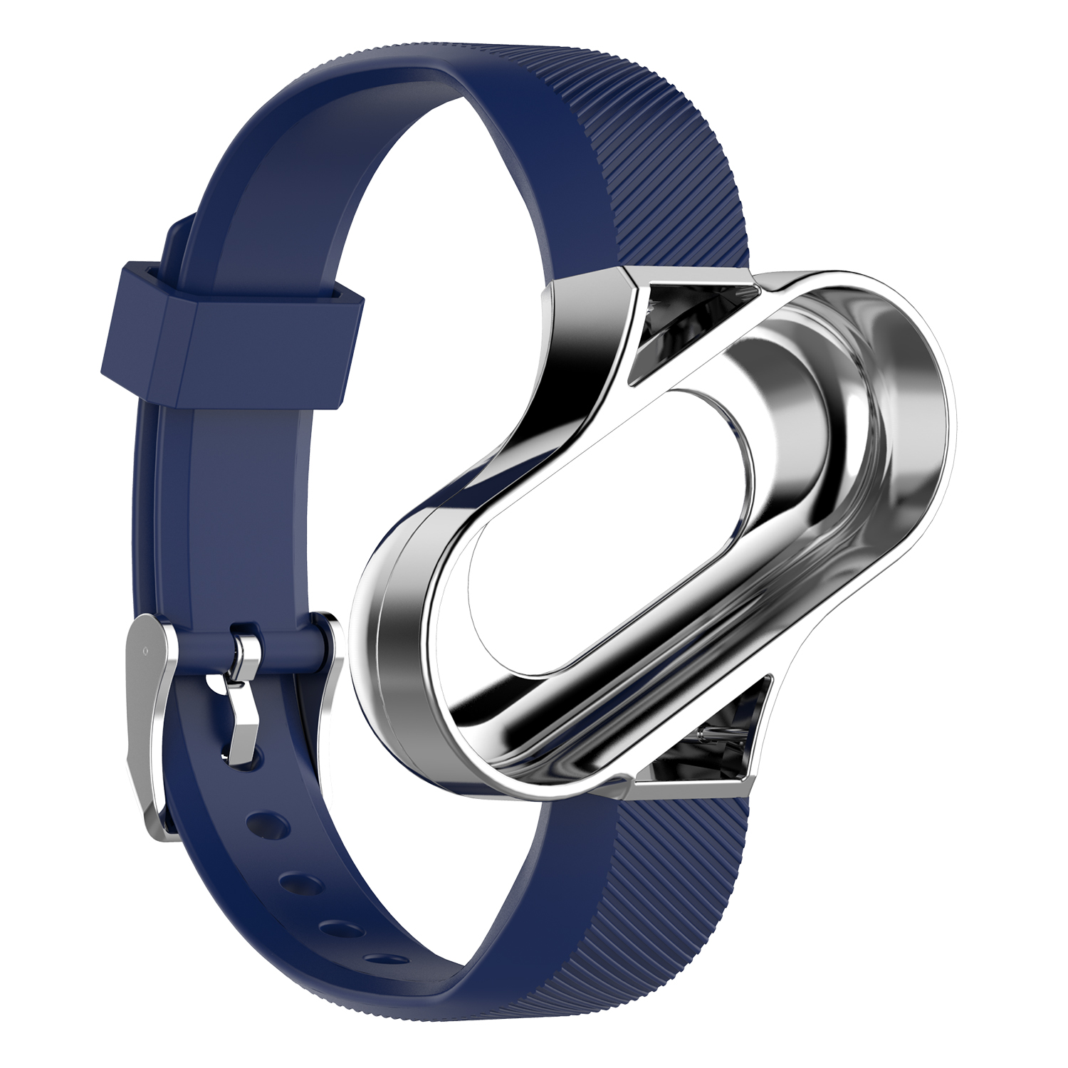 

Soft Silicone Watch Bracelet + Metal Frame for Xiaomi Mi Band 3 - Dark Blue / Silver, Xiaomi Mi Band 3