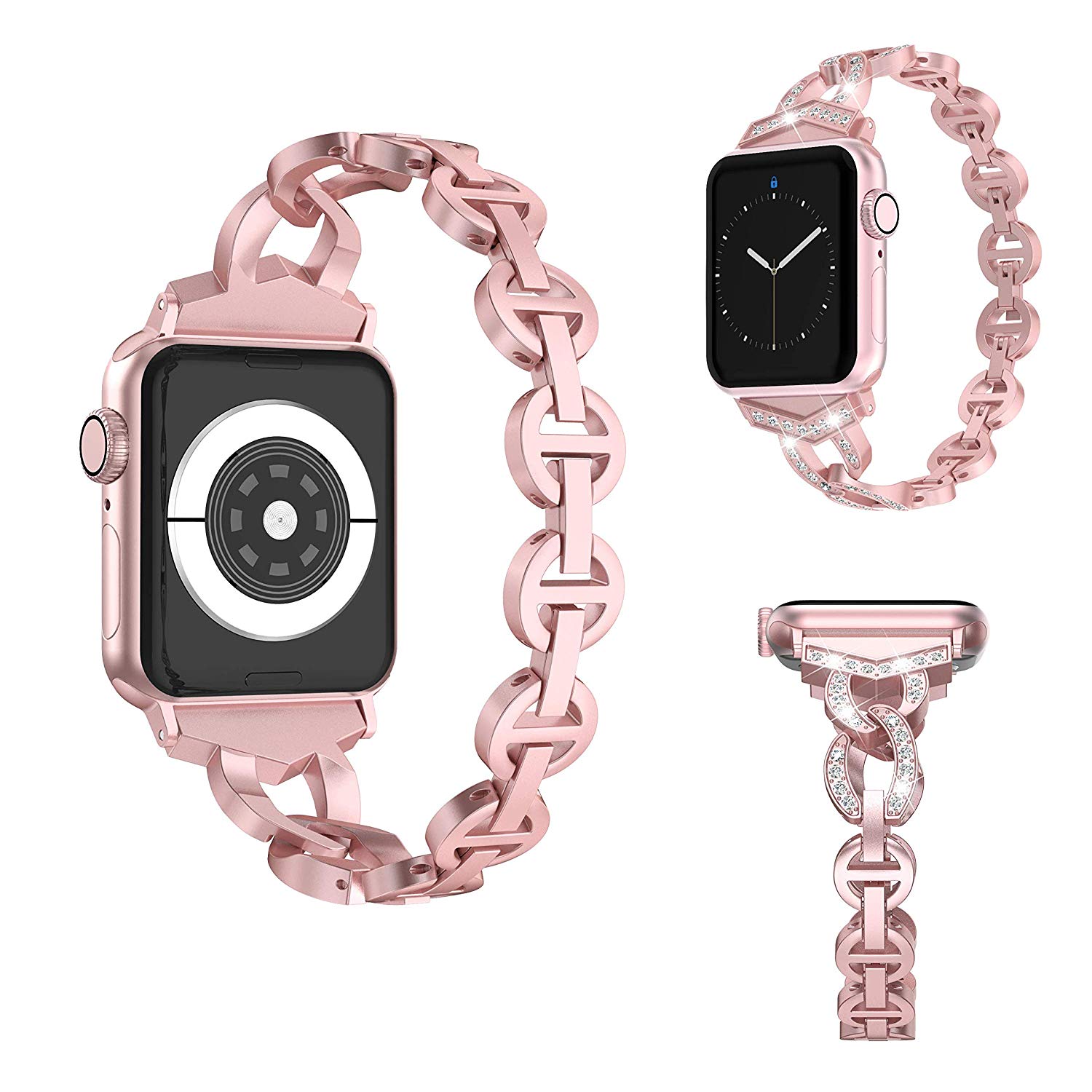 

8-Fife Diamond Metal Watch Band Для Apple Watch Series 6 / SE / 5/4 44 Мм / Серия 3 2 1 Смотреть 42 Мм - Розовое Золото, Apple Watch Series 5 44mm