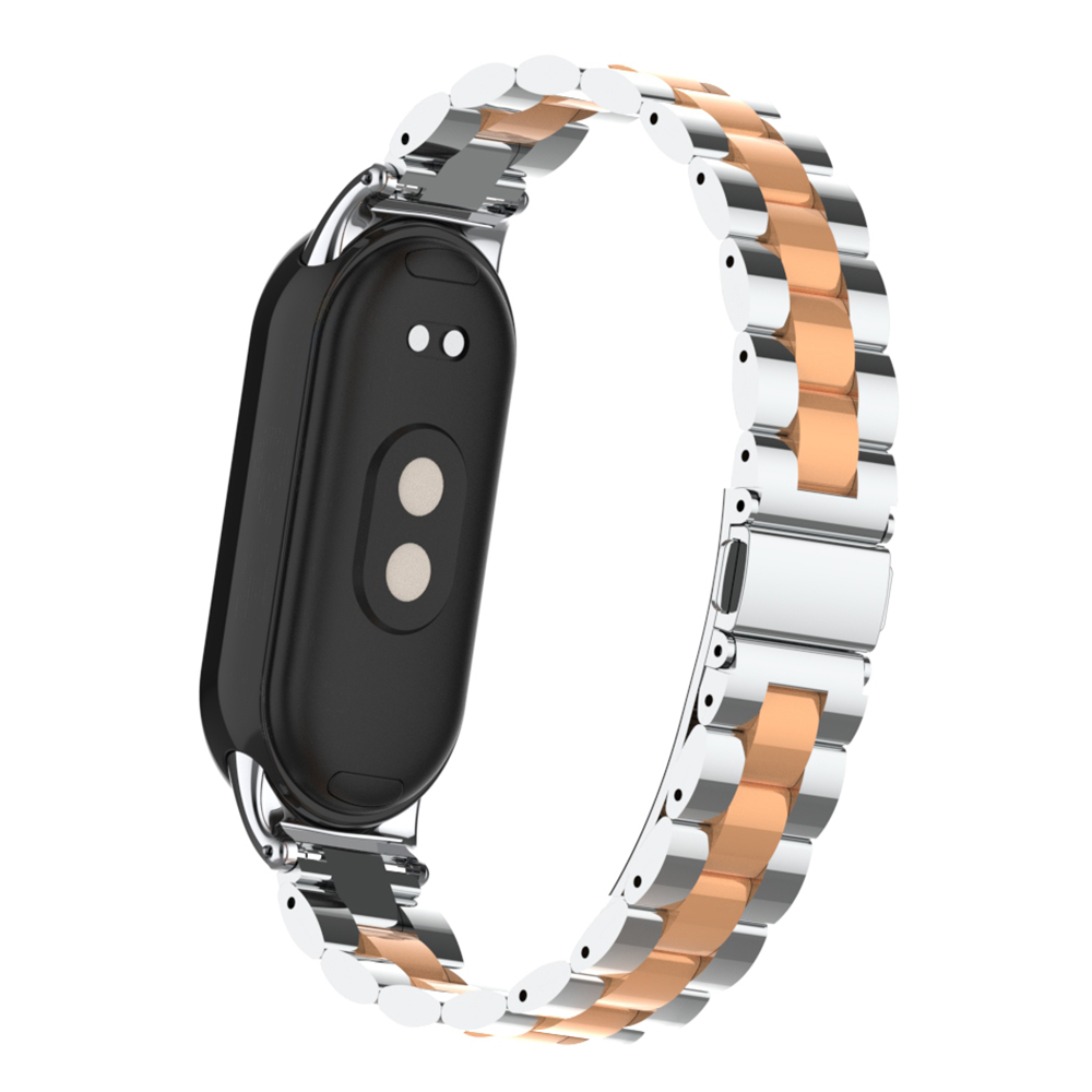 

Für Xiaomi Smart Band 8 Stylish 3 Perlen Smart Watch Metal Band Ersatzhandgelenksgurt - Silber+roségold, Xiaomi Smart Band 8
