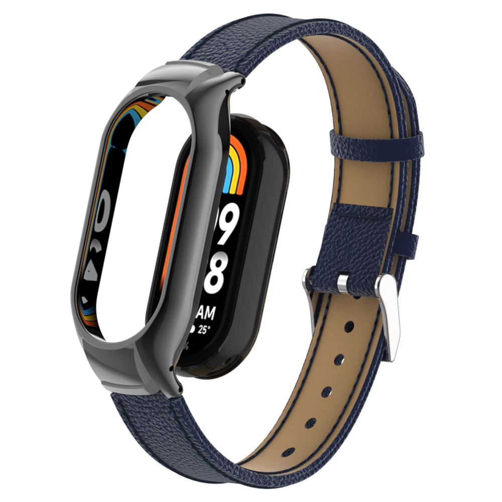 

Für Xiaomi Smart Band 8 Uhr Band Echtes Kuh -leder -sportgurt Mit Metallrahmen. - Blau, Xiaomi Smart Band 8