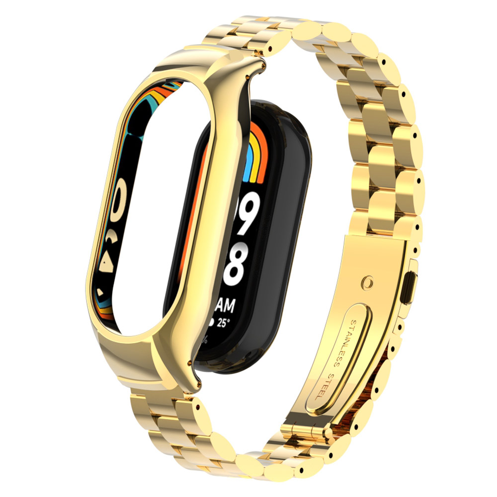 

Für Xiaomi Smart Band 8 Metal Watch Band 3-bahn-gurtersatz Durch Uhrengehäuse - Gold, Xiaomi Smart Band 8