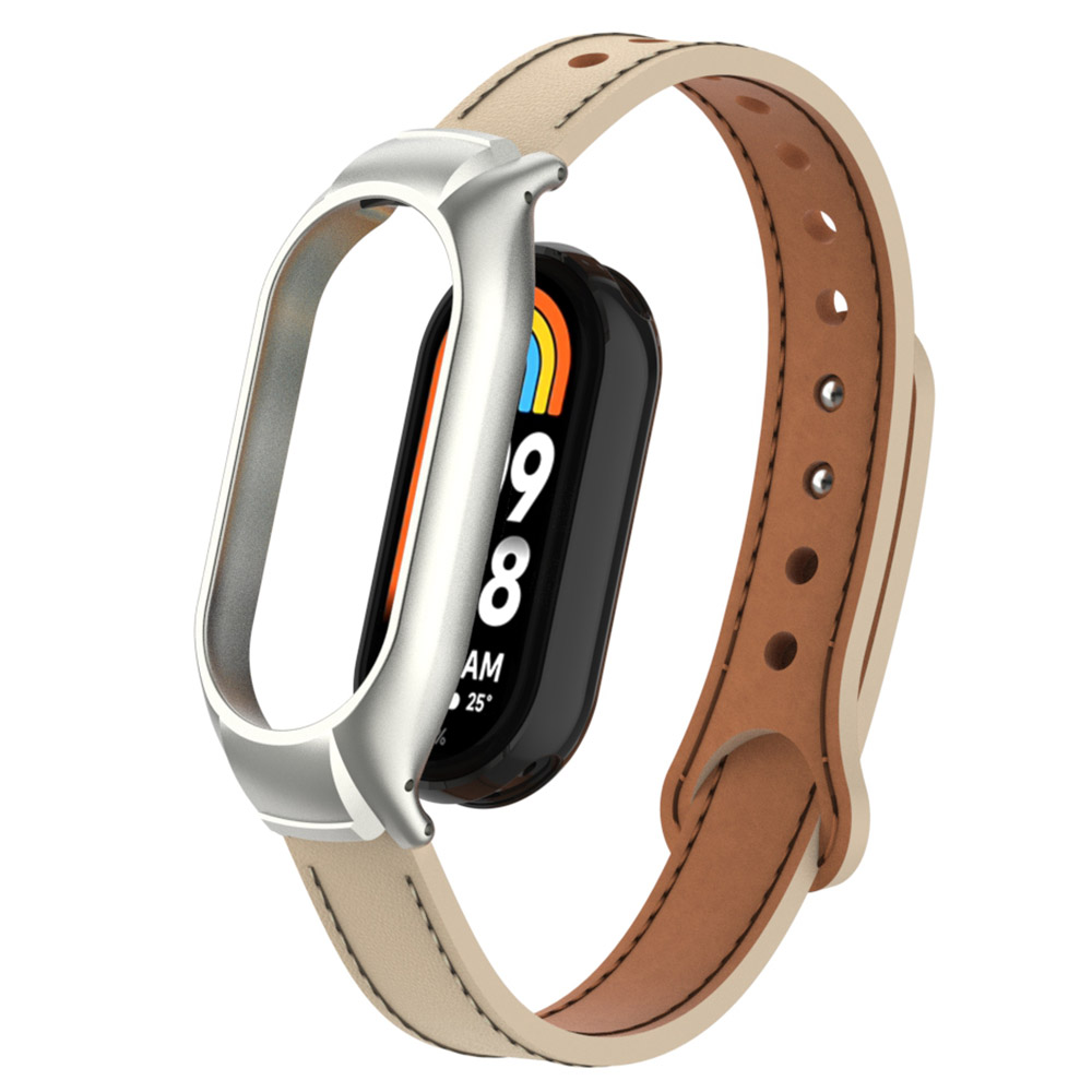

Für Das Xiaomi Smart Band 8 Mikrofaser -leder -wachband Weichgurt Mit Metallrahmen Caser - Aprikose, Xiaomi Smart Band 8