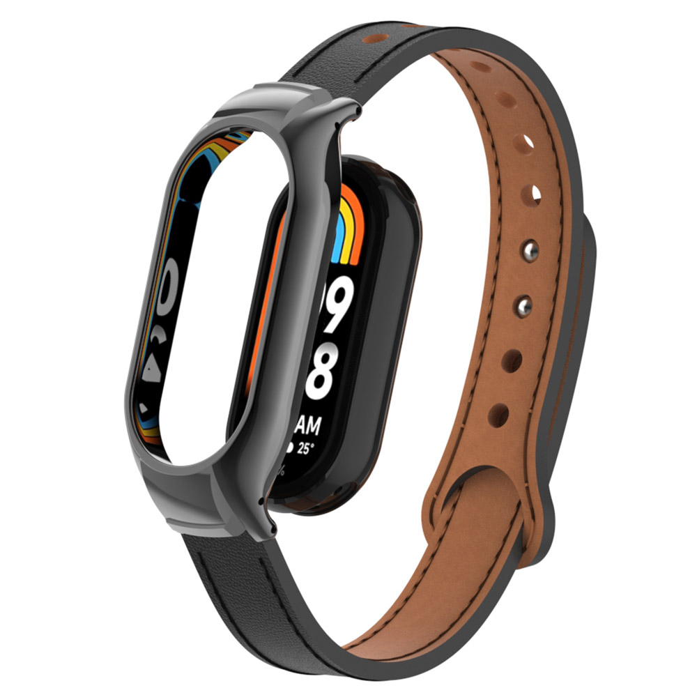 

Für Das Xiaomi Smart Band 8 Mikrofaser -leder -wachband Weichgurt Mit Metallrahmen Caser - Schwarz, Xiaomi Smart Band 8