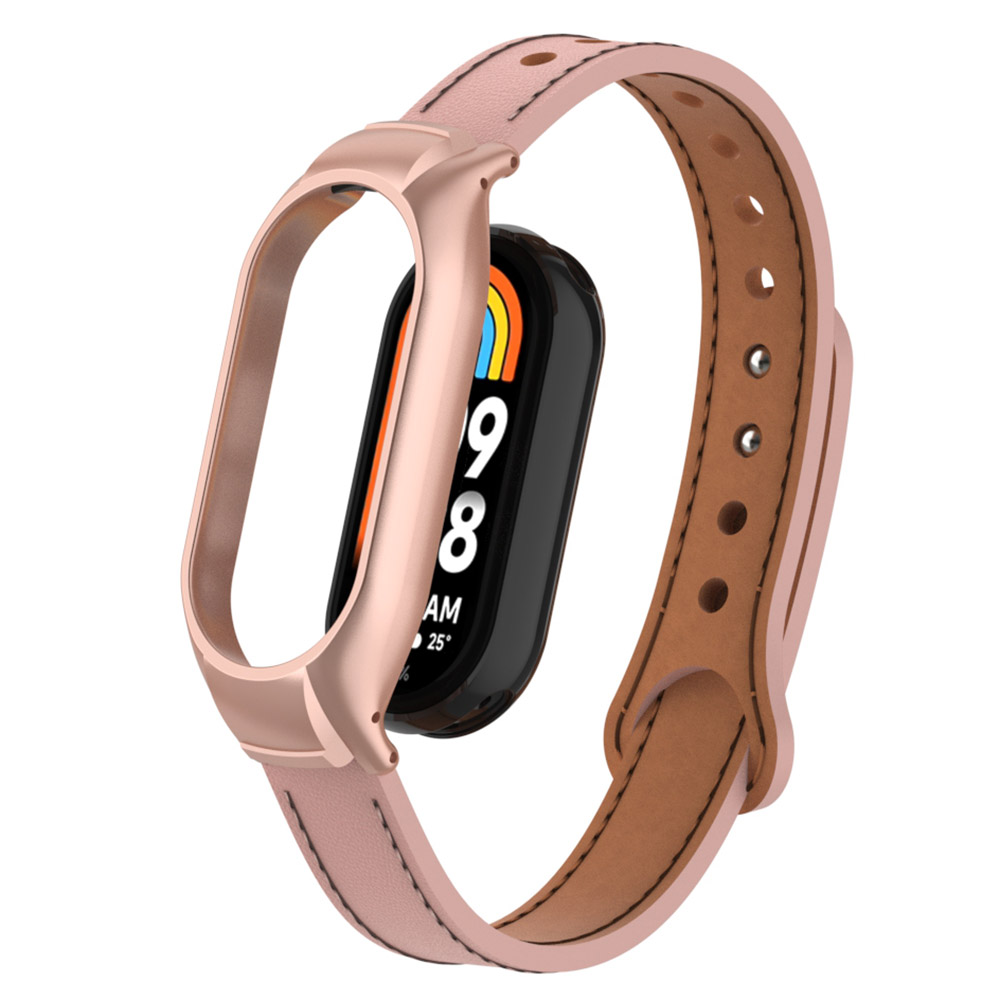 

Für Das Xiaomi Smart Band 8 Mikrofaser -leder -wachband Weichgurt Mit Metallrahmen Caser - Rosa, Xiaomi Smart Band 8