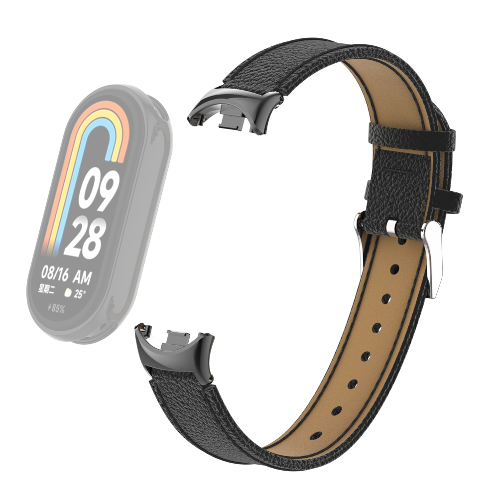 

Für Xiaomi Smart Band 8 Echte Kuhleder -uhren -band Litchi Texture Watch Gurt Mit Anschluss - Schwarz, Xiaomi Smart Band 8