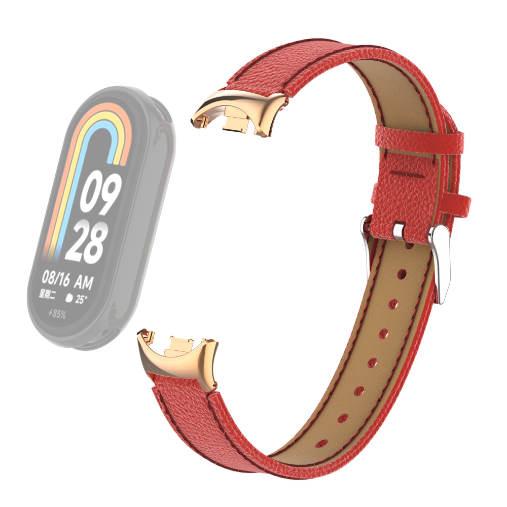 

Für Xiaomi Smart Band 8 Echte Kuhleder -uhren -band Litchi Texture Watch Gurt Mit Anschluss - Rot, Xiaomi Smart Band 8