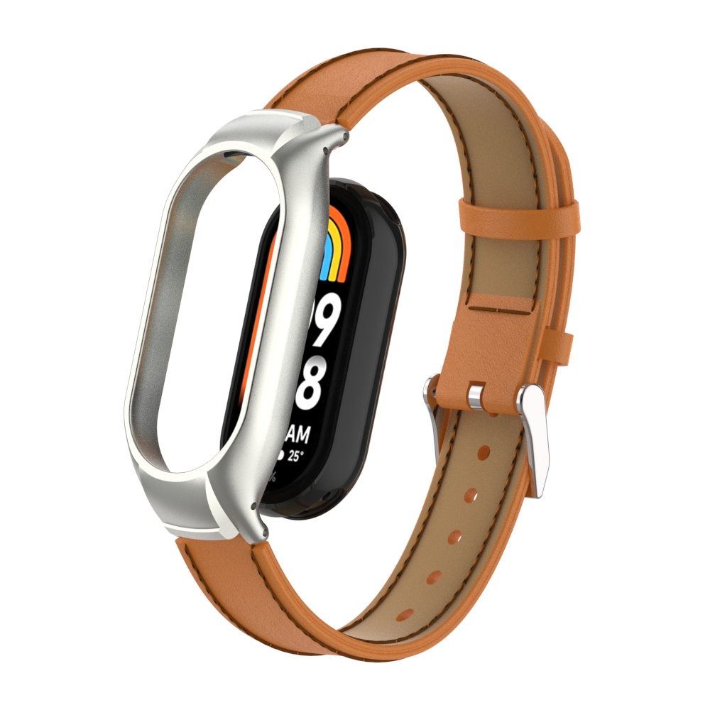 

Für Xiaomi Smart Band 8 Stitching Microfaser Leder -uhren -band -ersatzgurt Mit Metallrahmen Caser - Braun, Xiaomi Smart Band 8