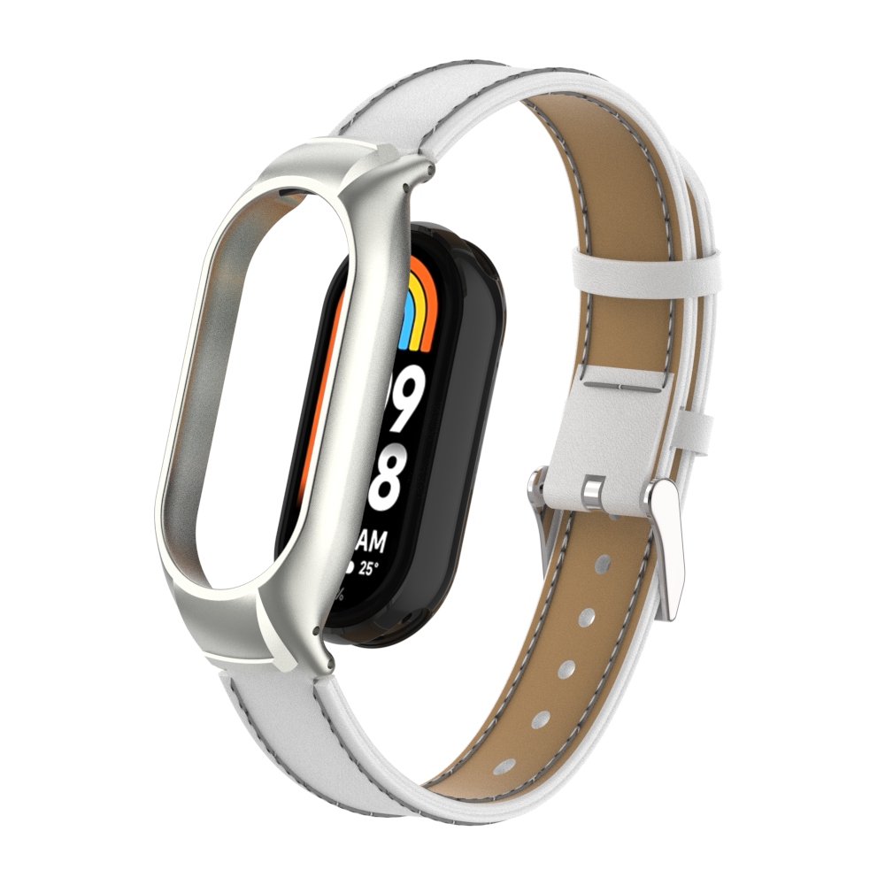 

Für Xiaomi Smart Band 8 Stitching Microfaser Leder -uhren -band -ersatzgurt Mit Metallrahmen Caser - Weiss, Xiaomi Smart Band 8