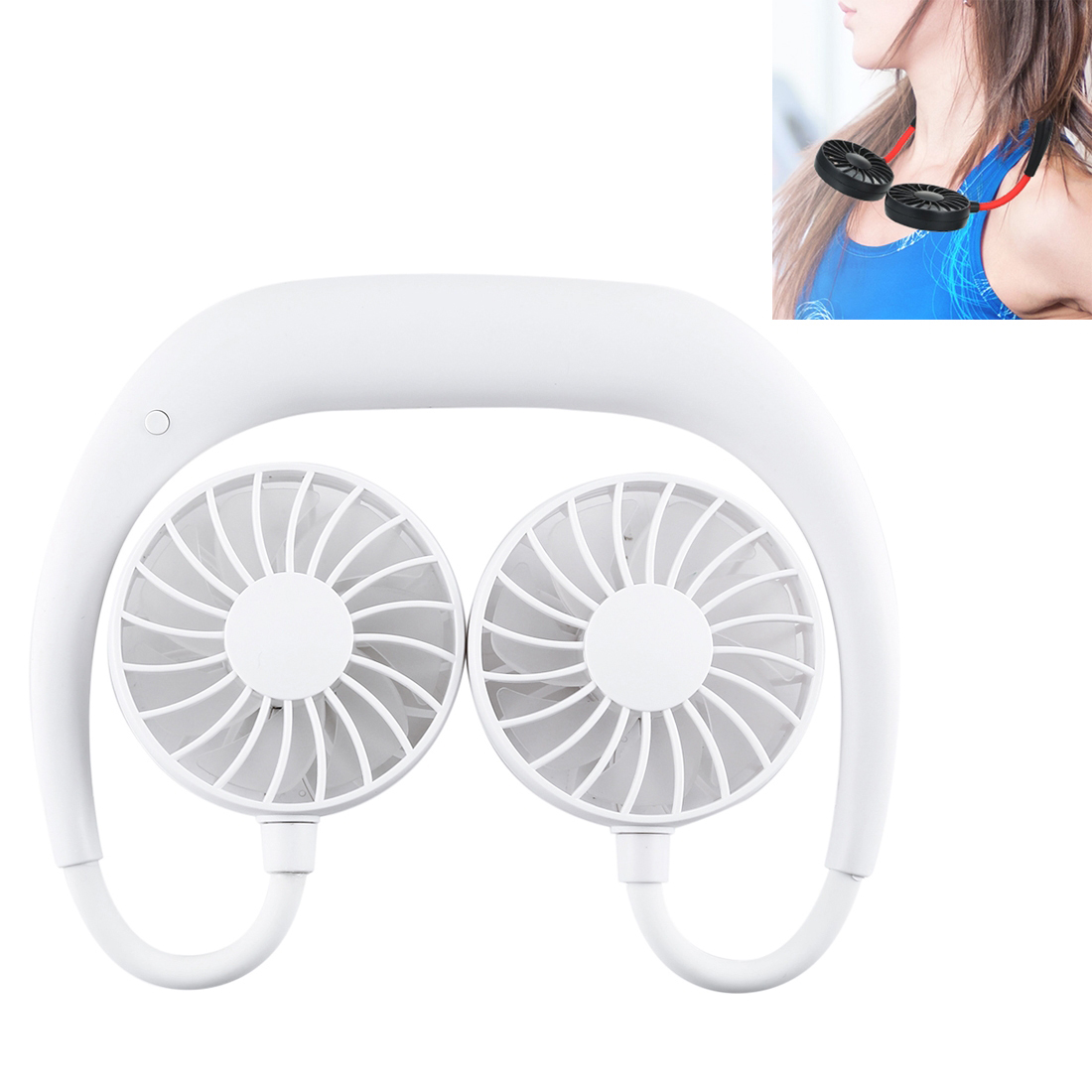 

Wearable Neckband Mini Dual-Fans 3 Wind Speeds Adjustable USB Rechargeable - White